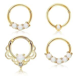 16G 316L Stainless Steel Yellow Gold with White Fire Opal Nose Rings - Set of 4